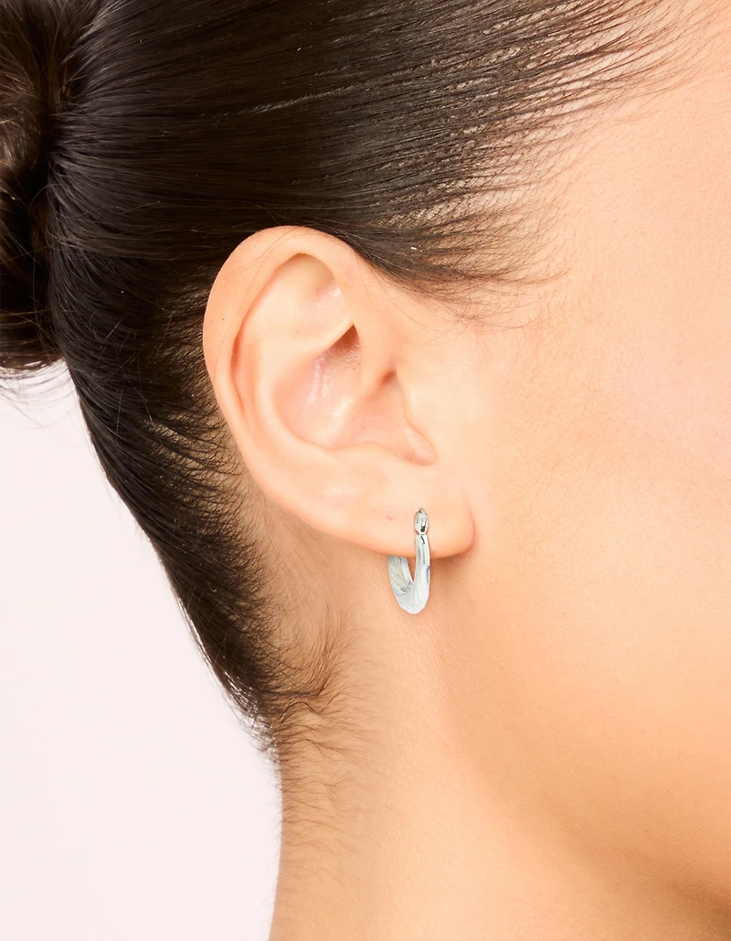 Waterproof Textured Stainless Steel Oval Hoop Earrings