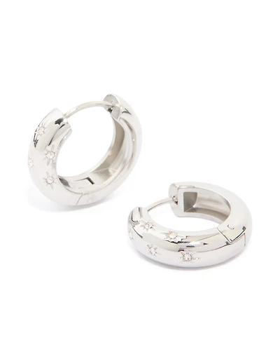 Waterproof Stainless Steel Cubic Zirconia Star Hanging Hoop Earrings