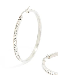 Waterproof Stainless Steel Diamante Hoop Earrings 45 MM
