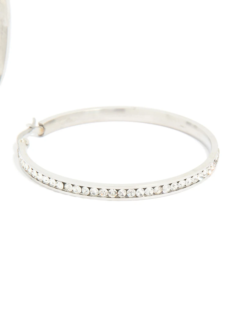 Waterproof Stainless Steel Diamante Hoop Earrings 45 MM