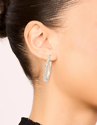 Waterproof Stainless Steel Diamante Hoop Earrings 35 MM