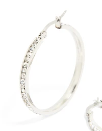 Waterproof Stainless Steel Diamante Hoop Earrings 35 MM