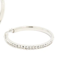 Waterproof Stainless Steel Diamante Hoop Earrings 35 MM