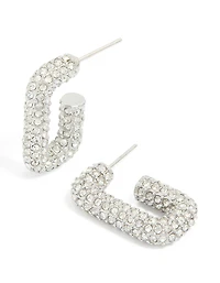 Waterproof Stainless Steel Cubic Zirconia Pavé Rectangle Hoop Earrings