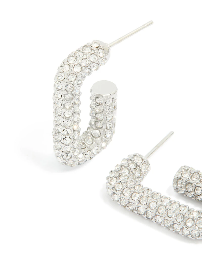 Waterproof Stainless Steel Cubic Zirconia Pavé Rectangle Hoop Earrings