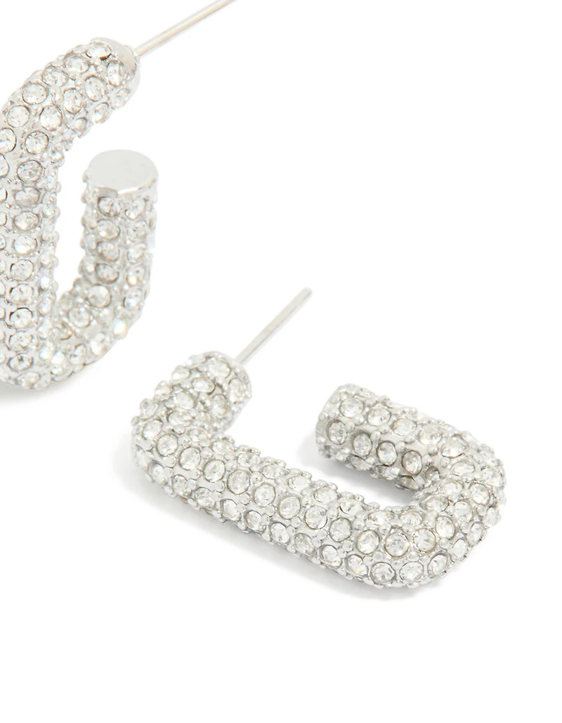 Waterproof Stainless Steel Cubic Zirconia Pavé Rectangle Hoop Earrings