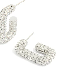 Waterproof Stainless Steel Cubic Zirconia Pavé Rectangle Hoop Earrings