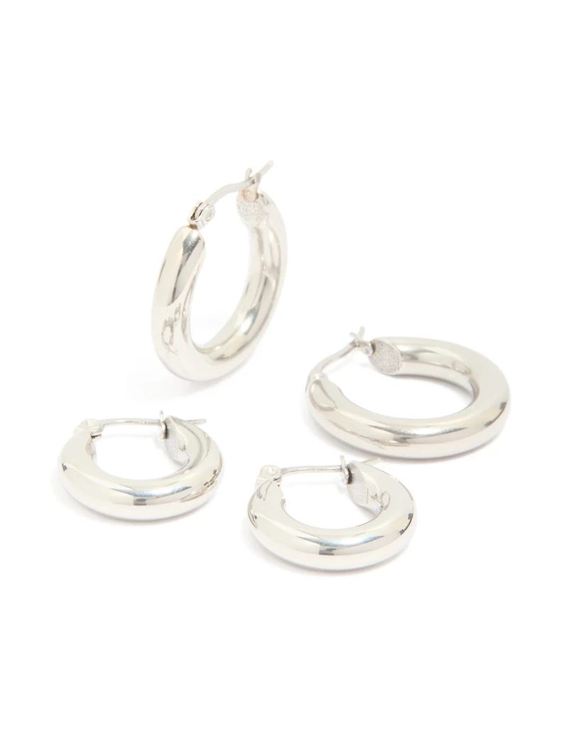 Waterproof Stainless Steel Tube Hoop Earrings 2-Pack