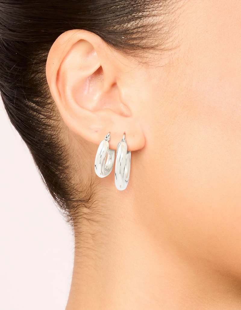 Waterproof Stainless Steel Tube Hoop Earrings 2-Pack