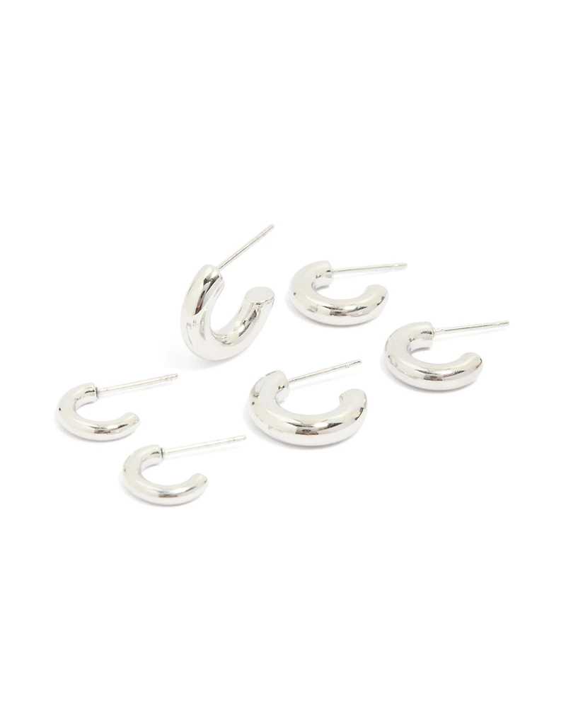 Waterproof Stainless Steel Multi-Sized Hoop Earrings 3-Pack