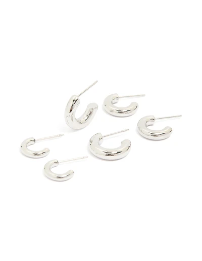 Waterproof Stainless Steel Multi-Sized Hoop Earrings 3-Pack