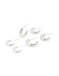 Waterproof Stainless Steel Multi-Sized Hoop Earrings 3-Pack