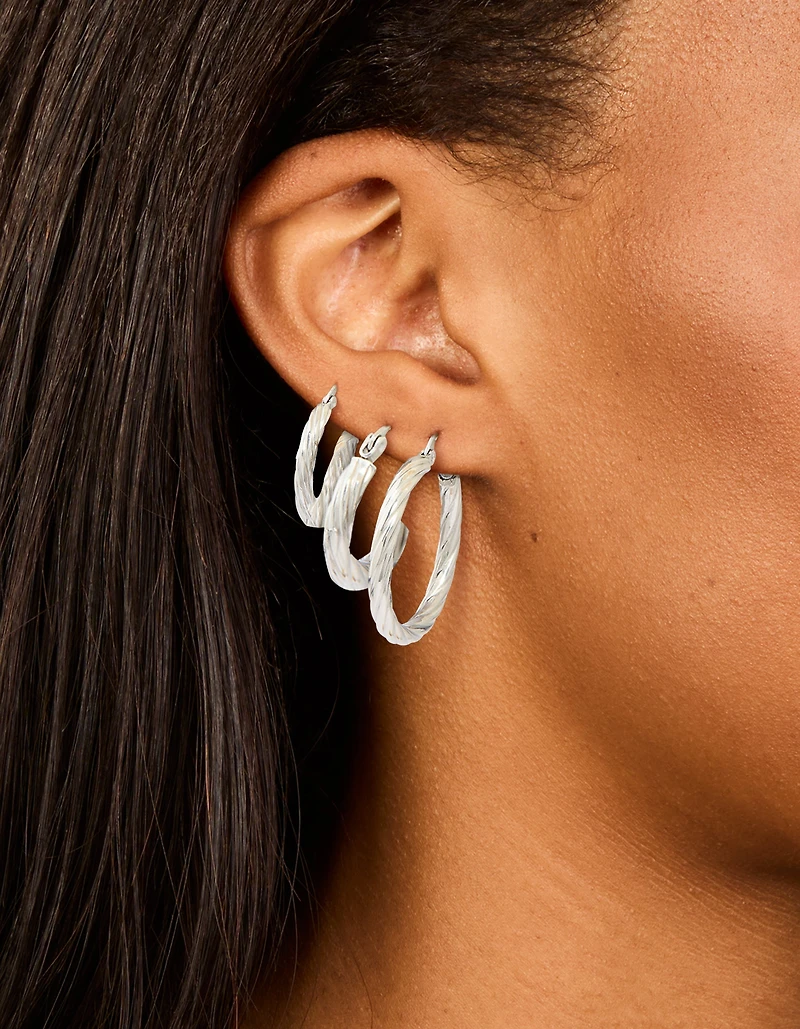 Waterproof Stainless Steel Twisted Hoop Earrings 3-Pack