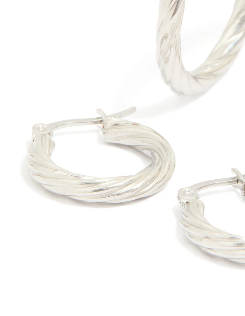 Waterproof Stainless Steel Twisted Hoop Earrings 3-Pack