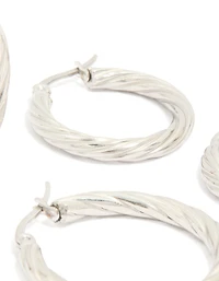 Waterproof Stainless Steel Twisted Hoop Earrings 3-Pack