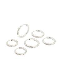 Waterproof Stainless Steel Cubic Zirconia Clicker Hoop Earring Pack