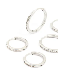 Waterproof Stainless Steel Cubic Zirconia Clicker Hoop Earring Pack