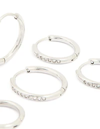 Waterproof Stainless Steel Cubic Zirconia Clicker Hoop Earring Pack