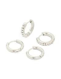 Waterproof Stainless Steel Cubic Zirconia & Smooth Chunky Huggie Earrings 2-Pack