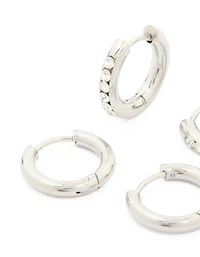 Waterproof Stainless Steel Cubic Zirconia & Smooth Chunky Huggie Earrings 2-Pack