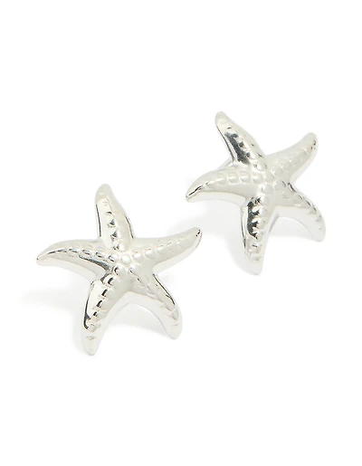 Waterproof Stainless Steel Textured Starfish Stud Earrings