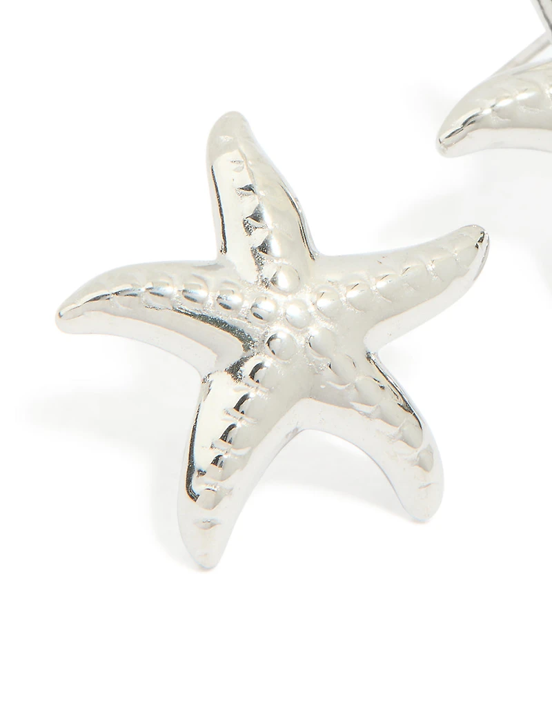 Waterproof Stainless Steel Textured Starfish Stud Earrings