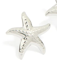 Waterproof Stainless Steel Textured Starfish Stud Earrings