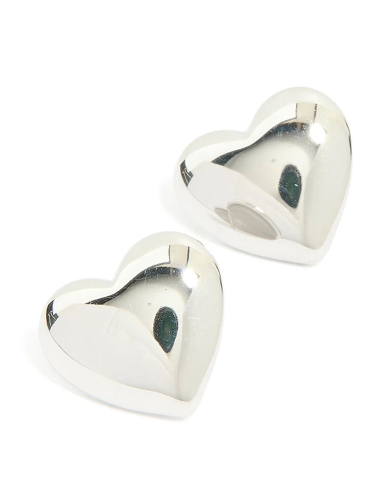 Waterproof Stainless Steel Puffy Heart Stud Earrings