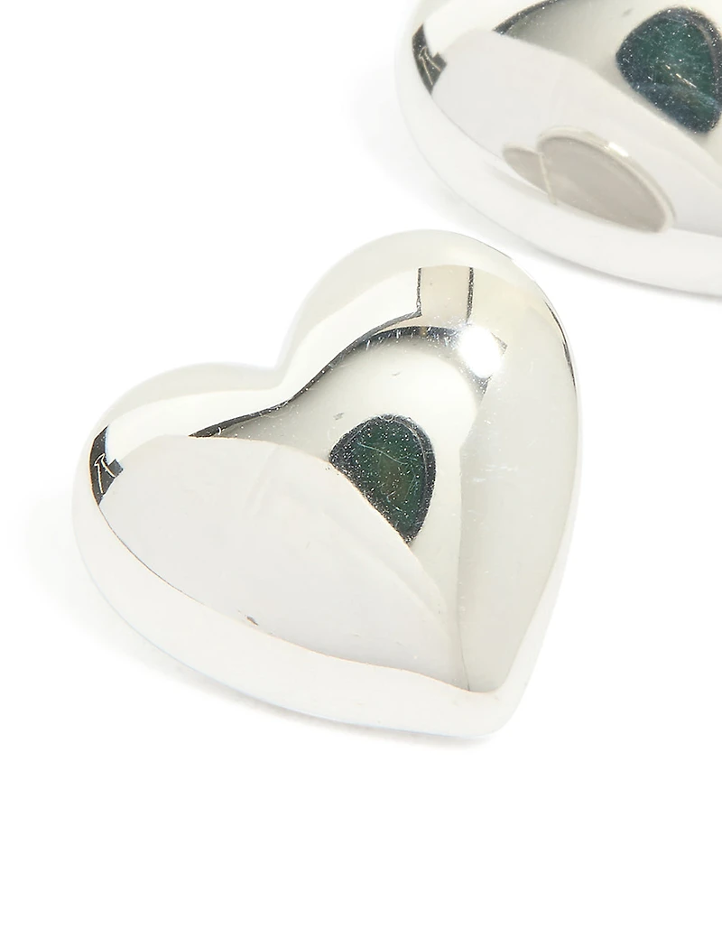 Waterproof Stainless Steel Puffy Heart Stud Earrings
