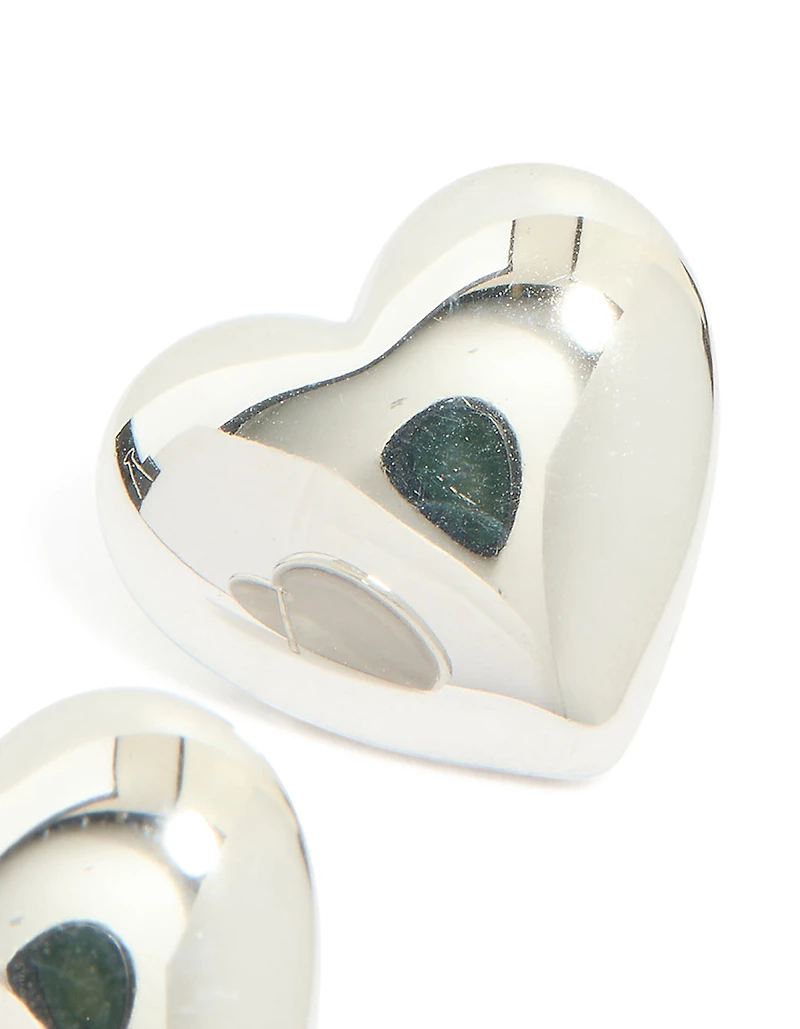 Waterproof Stainless Steel Puffy Heart Stud Earrings