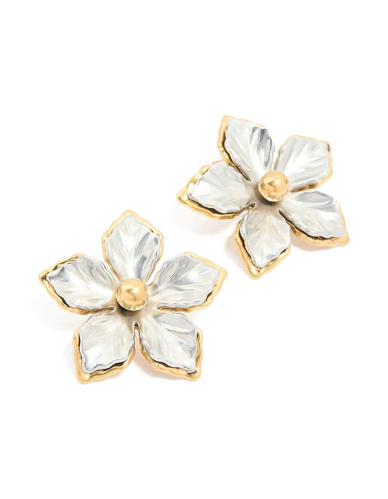 Waterproof Mixed Metal Plated Stainless Steel Statement FlowerStud Earrings