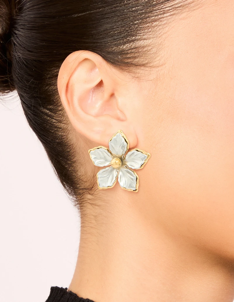 Waterproof Mixed Metal Plated Stainless Steel Statement FlowerStud Earrings