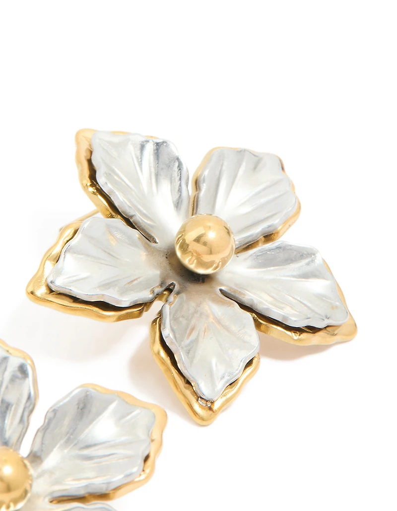 Waterproof Mixed Metal Plated Stainless Steel Statement FlowerStud Earrings