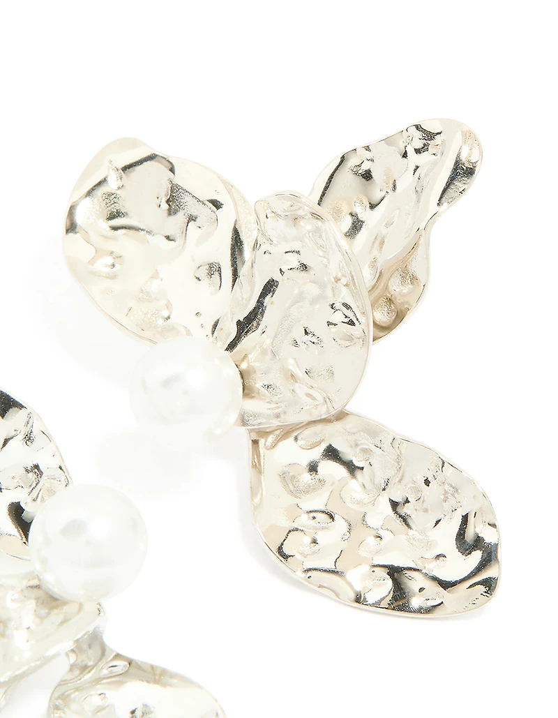Waterproof Stainless Steel Pearl Large Flower Stud Earrings