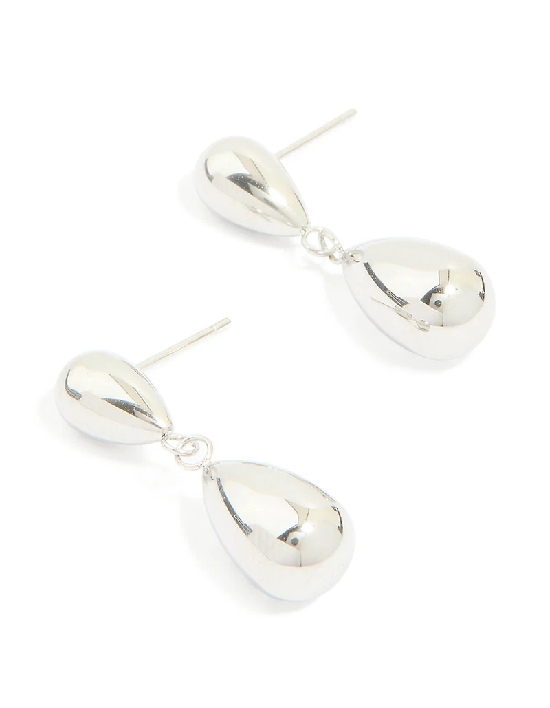 Waterproof Stainless Steel Pear Double Drop Earrings