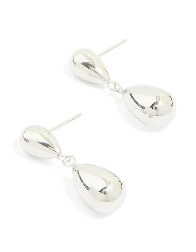 Waterproof Stainless Steel Pear Double Drop Earrings