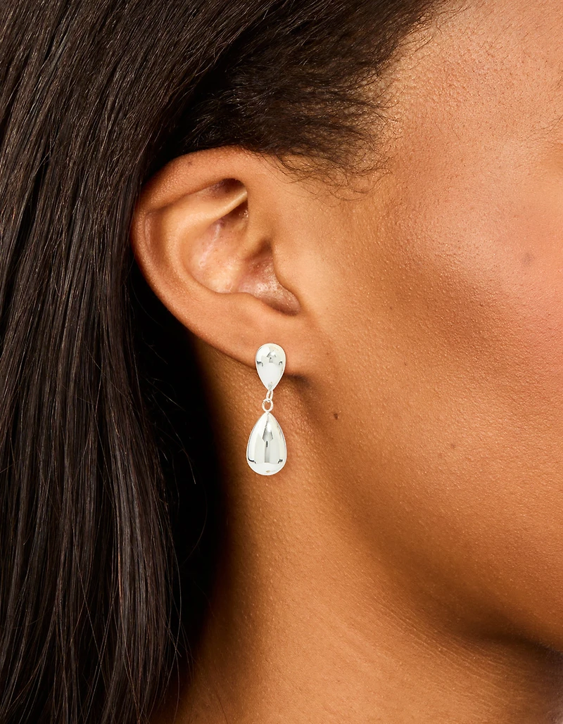 Waterproof Stainless Steel Pear Double Drop Earrings