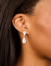 Waterproof Stainless Steel Pear Double Drop Earrings