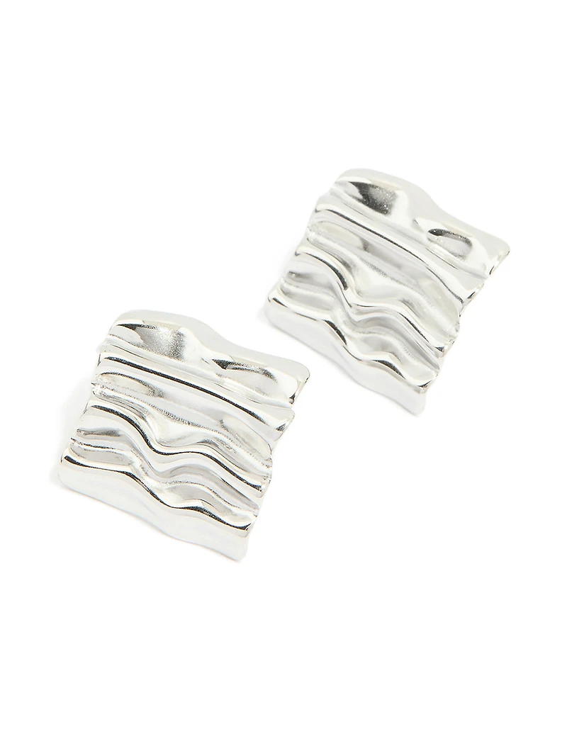 Waterproof Stainless Steel Textured Square Stud Earrings