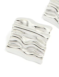 Waterproof Stainless Steel Textured Square Stud Earrings