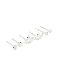 Waterproof Stainless Steel Cubic Zirconia Fine Marquise & Classic Stud Earrings 3-Pack