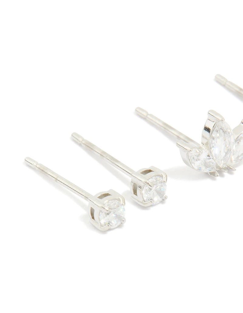 Boucles d’oreilles cubes en acier inoxydable imperméables en zircone finement Marquise & Classic Stud Pack de 3