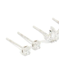 Boucles d’oreilles cubes en acier inoxydable imperméables en zircone finement Marquise & Classic Stud Pack de 3