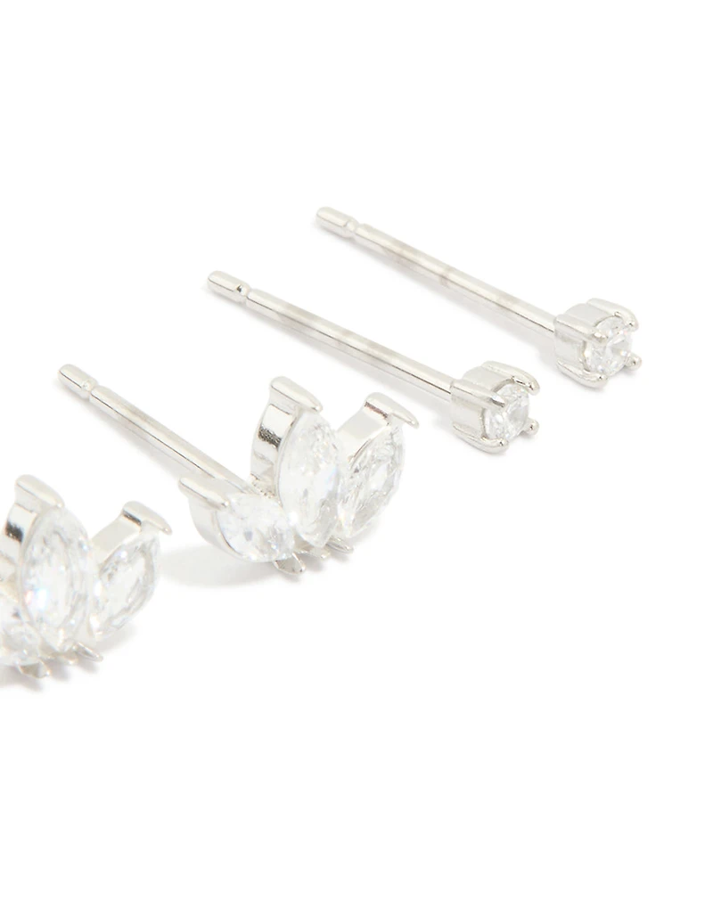 Boucles d’oreilles cubes en acier inoxydable imperméables en zircone finement Marquise & Classic Stud Pack de 3