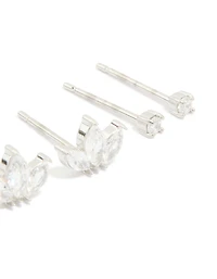 Boucles d’oreilles cubes en acier inoxydable imperméables en zircone finement Marquise & Classic Stud Pack de 3