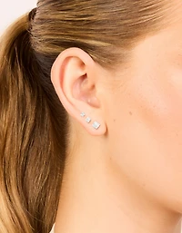 Waterproof Stainless Steel Cubic Zirconia Square Stud Earrings 3-Pack