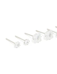 Waterproof Stainless Steel Cubic Zirconia Square Stud Earrings 3-Pack