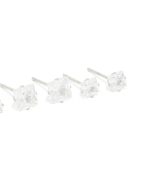 Waterproof Stainless Steel Cubic Zirconia Square Stud Earrings 3-Pack