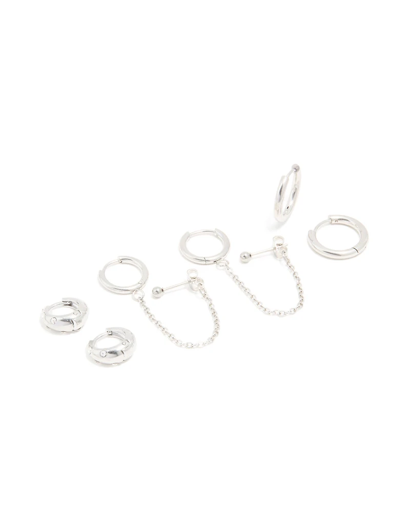 Waterproof Stainless Steel Chain & Huggie Earrings 3-Pack