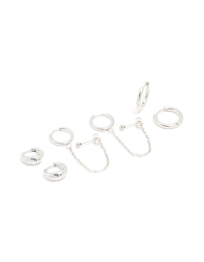 Waterproof Stainless Steel Chain & Huggie Earrings 3-Pack